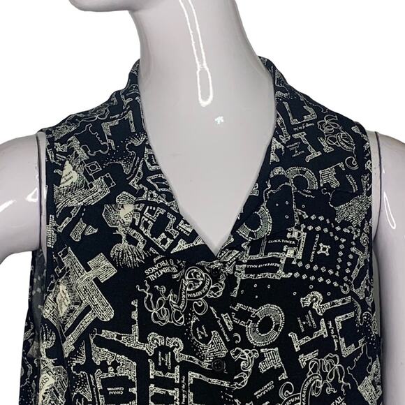 Harry Potter The Marauder's Map Print Top Sleeveless Buttons Down Size XL Junior - Picture 2 of 13